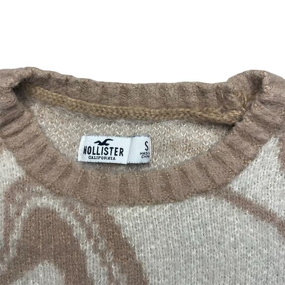 Hollister Tan Cream Swirl Knot Fuzzy Cropped Sweater Fall Winter Size Small - Picture 2 of 7